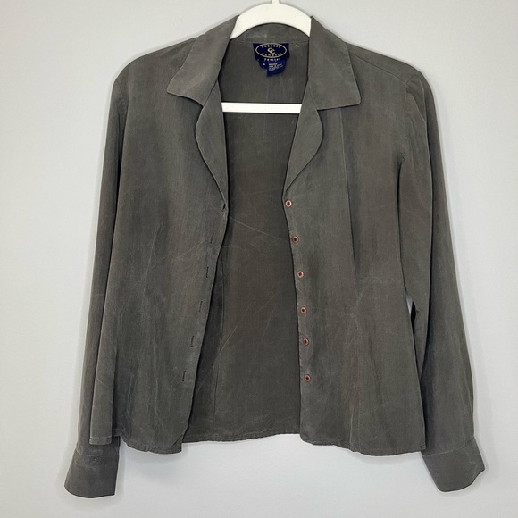 Chelsea Cambell Petites Gray 100% Silk Button Up Blouse Size 8 - Picture 1 of 7
